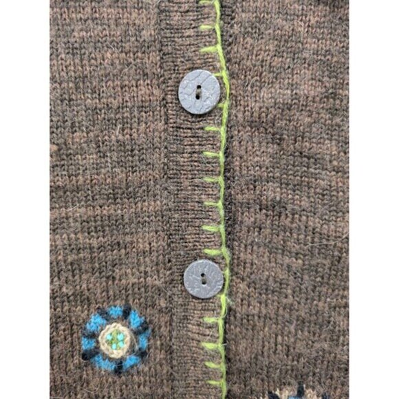 Vintage Icelandic Design Mohair Wool Alpaca Floral Crochet Sweater Cardigan sz L - Picture 7 of 13